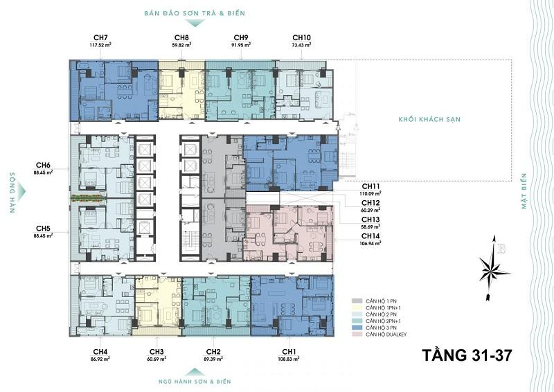 Mặt bằng tầng 31-37 dự án căn hộ The 6Nature Đà Nẵng